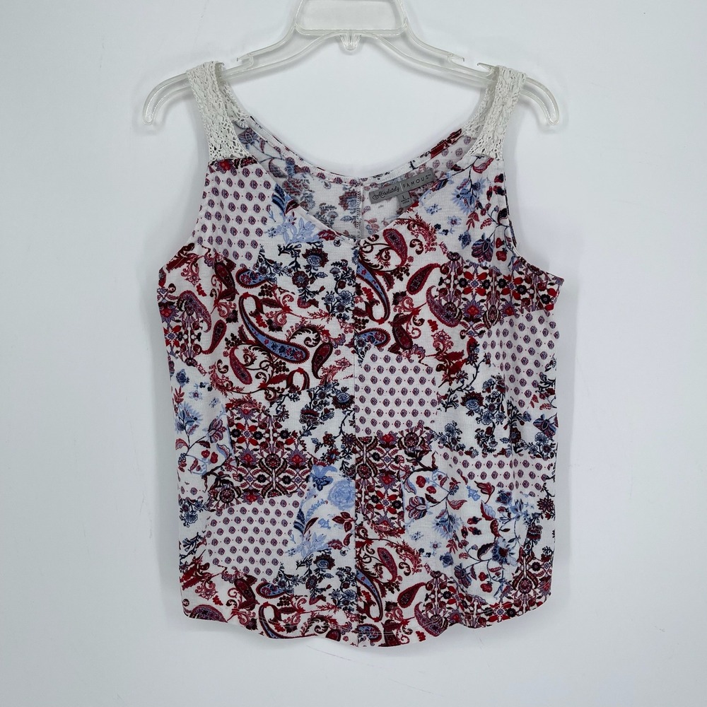 Absolutely Famous Women's Multicolor Paisley Crochet Strap Tank Top Size L